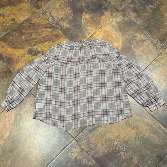 Express Sheer Plaid 1/2 Button Front Long Sleeve Blouse XL - Picture 14 of 14